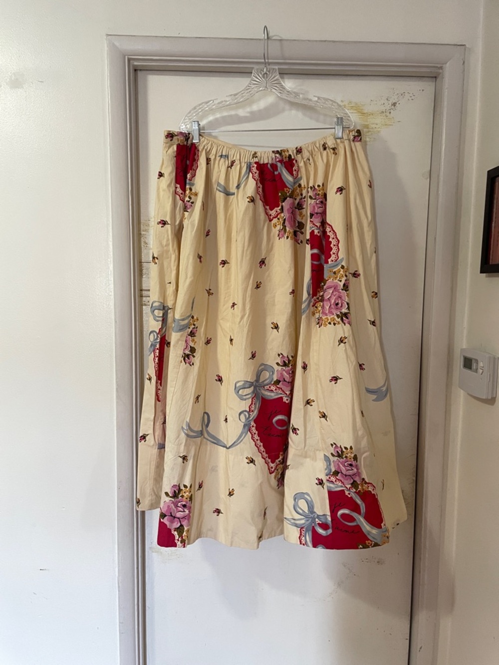 Maeve Cream Maxi Skirt with Red Heart and Pink Rose Print 2X Anthropologie - Picture 3 of 5